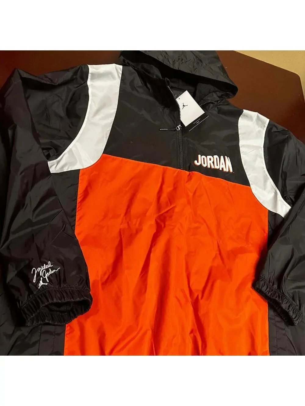 Air Jordan Mens Black Orange Flight MVP Club Hooded Woven Jacket Size L